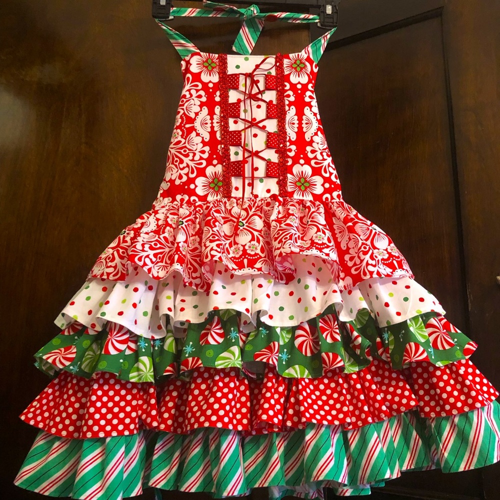 GORGEOUS Girls Full Ruffle skirt Christmas dress size 8-10 Custom boutique - Picture 2 of 11